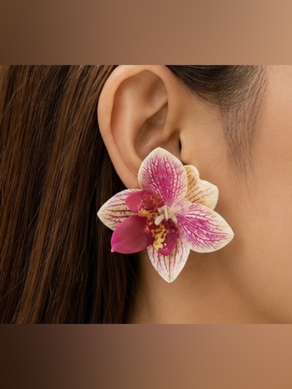 Tropical Orchid Flower Stud Earrings | Pink Floral Statement Earrin